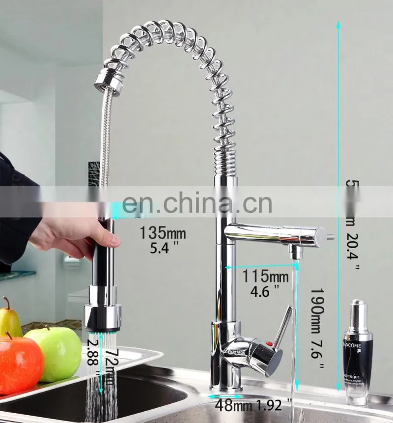 Mixed Brass LED Light Pulling Out Faucet Water Tap For Kitchen