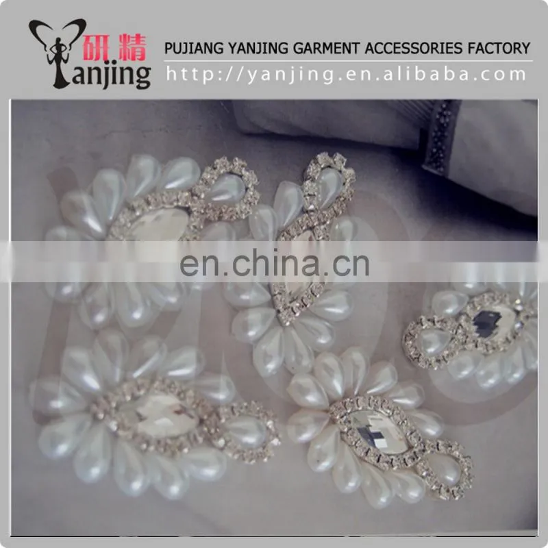 Factory main product !4.5*2.5CM Clear Silver beaded pearl wedding Dress flower Appliques