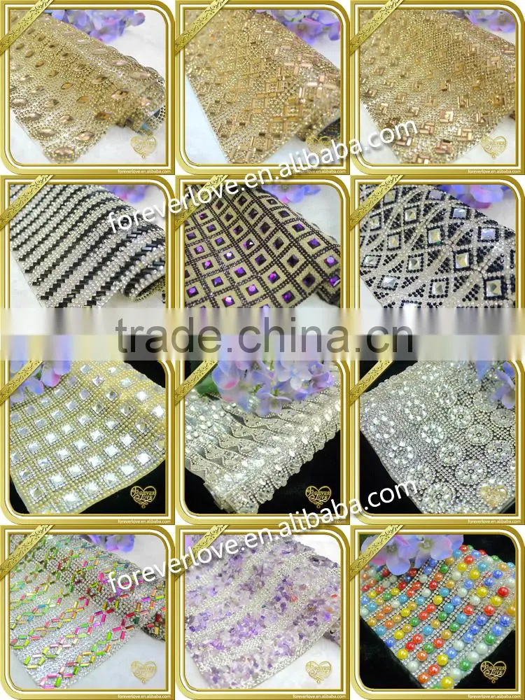 rhinestone mesh Crystal diamond sheet rhine stone hot fix glue rhinestones sheets FRM-191
