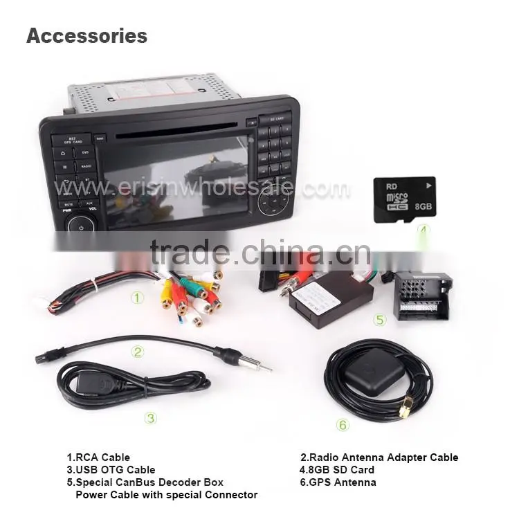 Erisin ES2511B 7" Auto Radio 2 Din Car DVD GPS with Android 4.4.4 Canbus for Mercedes X164