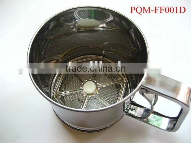 Durability passing FDA 9.8* 11 cm hand pressing stainless steel flour sifter with 1 lays meshes 001D