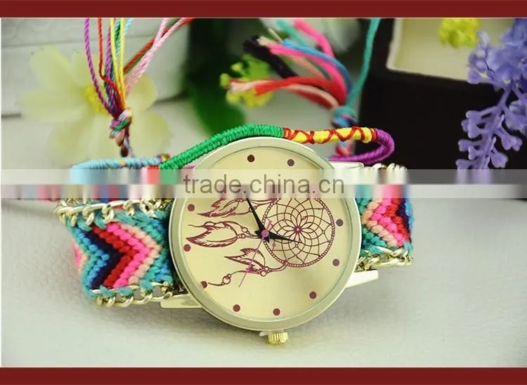 Ethnic Style Hand Knitted Adjustable Colorful Bracelets Band Quartz Lady Watch Women Fine Relogio Feminino
