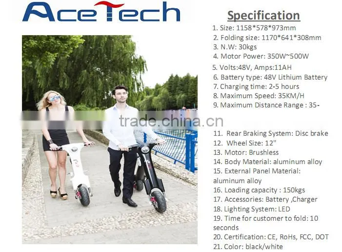 New Design E Scooter, 35-40km Range Per Charge Foldable electric bike with 350W motor power