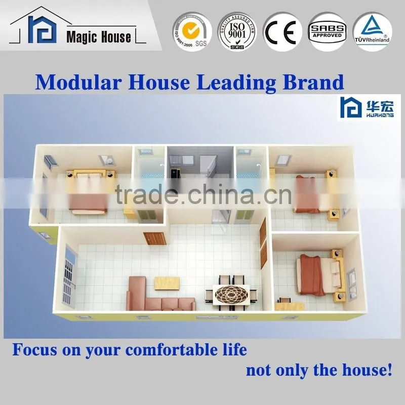 ISO Light Steel Foam Cement Panel Prefabricated House With 3 Bedrooms