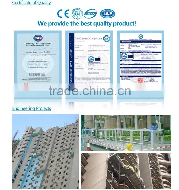 800kg hot galvanized suspended access platform / zlp800 aluminum hanging scaffolding / ltd80 hoist gondola