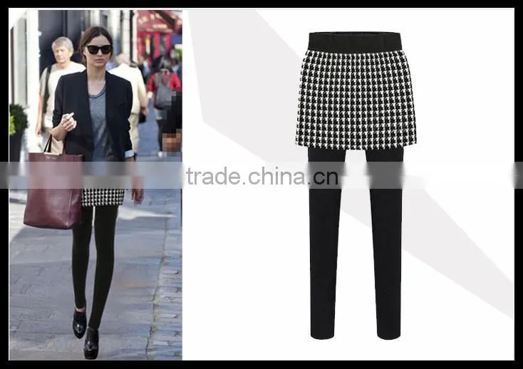 Made in China 2014 Fashion Faux Two Pieces Legging Hip Package Sexy Culottes Skirt Pants