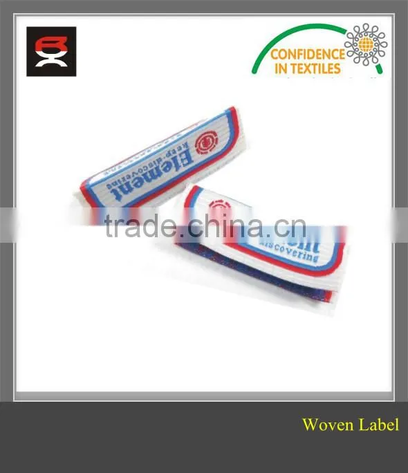 Brand name woven clothing label with center fold