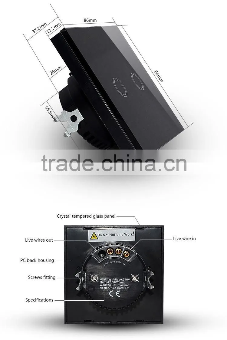 1gang 1way EU Standard, Remote Switch, Crystal Glass Panel Wall Light Remote Touch Switch