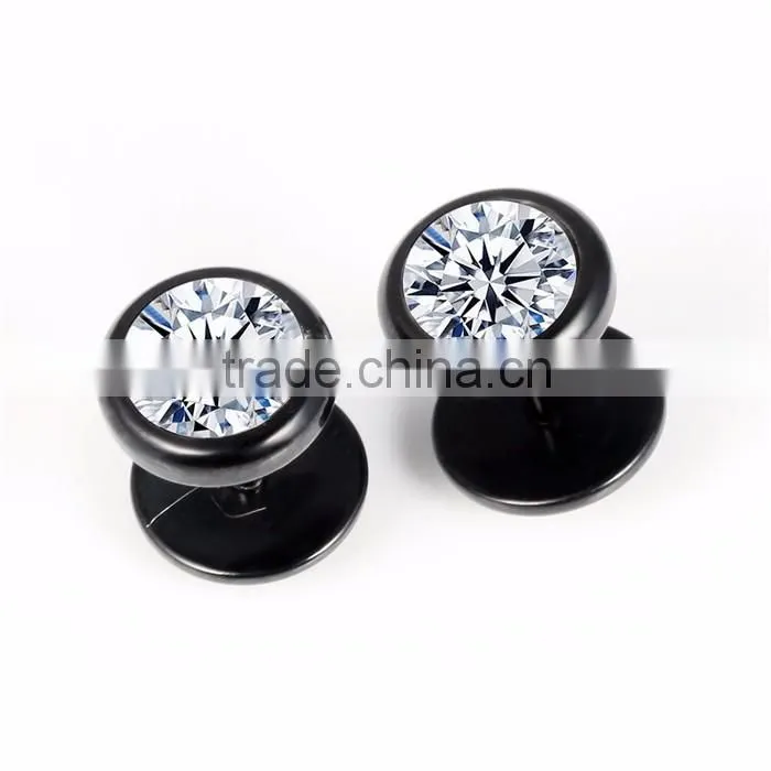 stainless steel round double stud zircon earring hypoallergenic