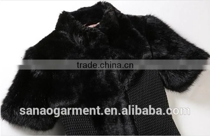 2015 European style women's thickening warm short sleeves imitation fur coat