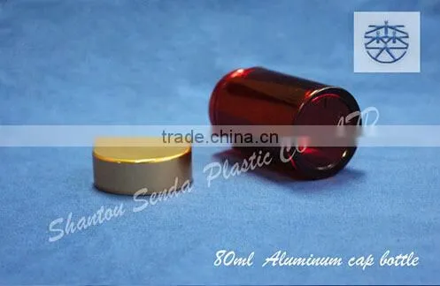 80ml clean acrylic pill bottle with golden cap, transparent acrylic bottle with Aluminum screw cap, empty PS capsules bottle