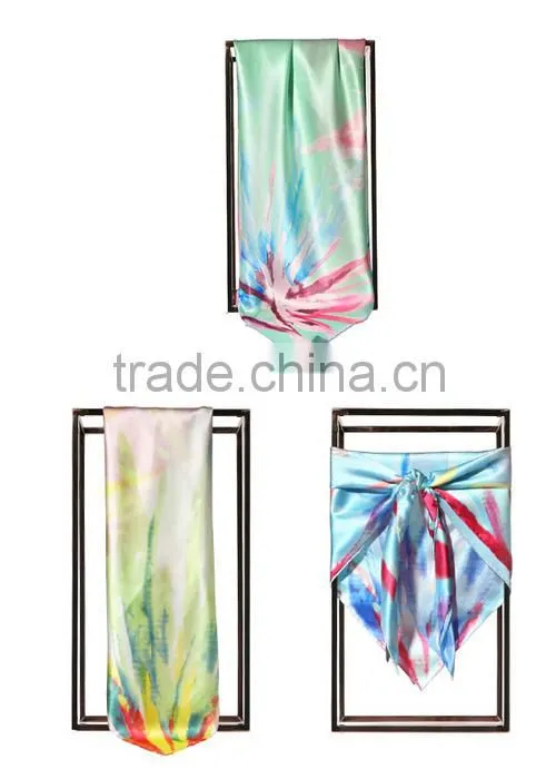 100% Silk Satin Fabric Table Print Silk Scarf/scarves/ kerchief /headband/hijab