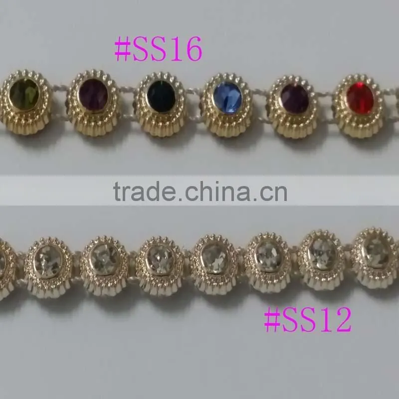 Gold UV electroplating diamond Trimming. Crystal Rhinestone BandingSS12 rhinestone Banding . Wholesale