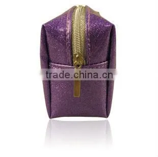purple glitter travel PVC foldable makeup bag