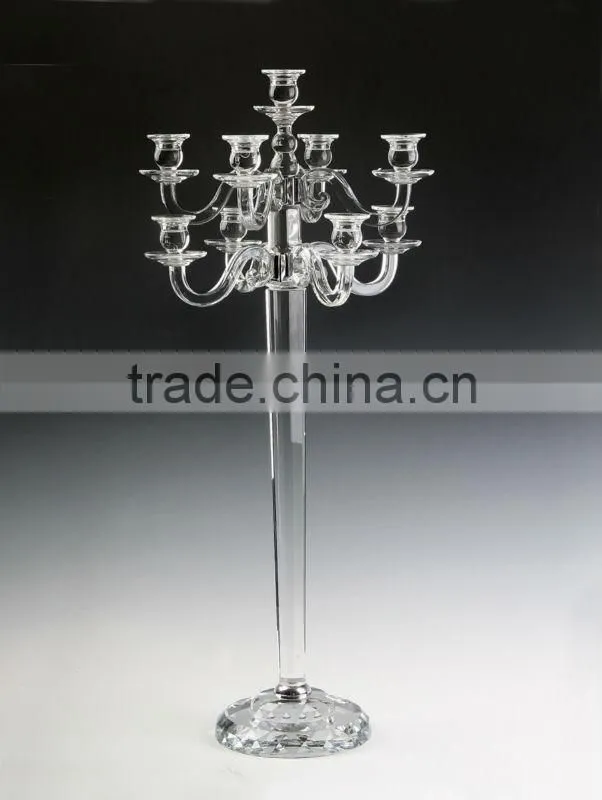 Gorgeous Crystal Doule Pillar Tall Glass Candle Holders / Crystal Candlesticks for wedding