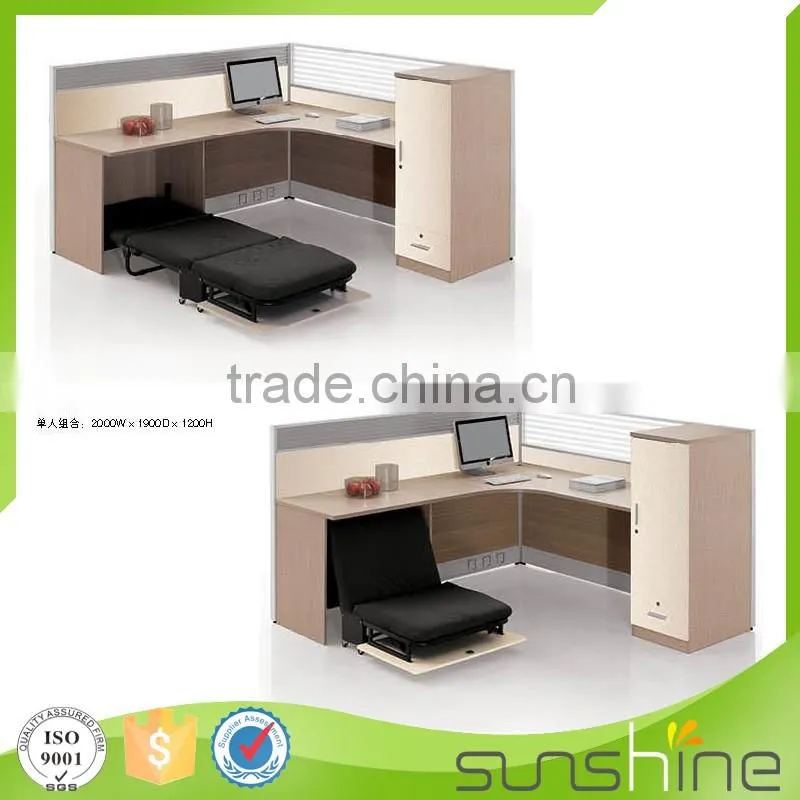 Single office desk with partition practical design with wire management and folded bed China manufacturers