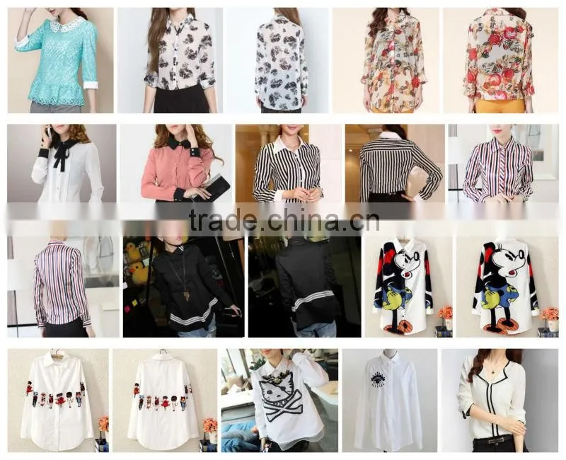 Korea latest polo design checker women blouse tops with doll collar