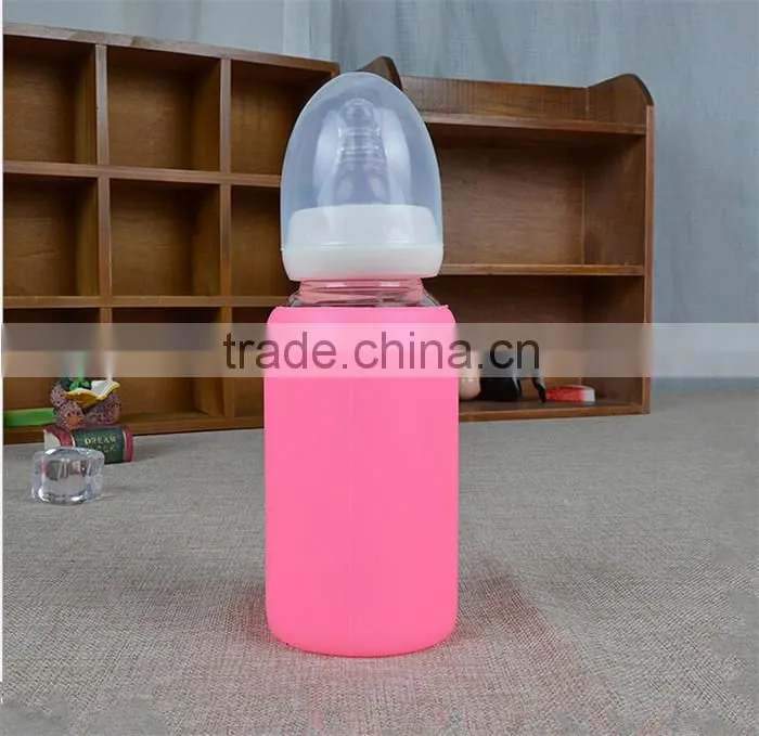 High quality cute baby feeding bottle,food grade BPA free baby feeding bottle,silicone glass milk bottle for baby feeding
