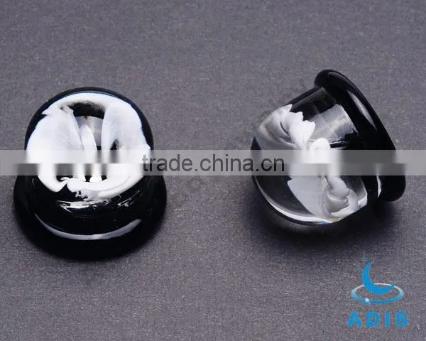 Black bottom pyrex glass 0g ear plug piercing glass body jewelry