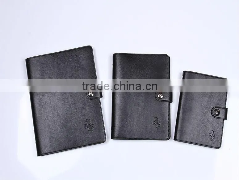 Hot selling high quality custom A4 A5 A6 black eco friendly soft leather cover pockebook with button closure and pockets