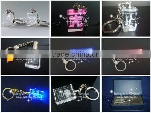LED Crystal Keychain With birthday cake for birthday Gifts 2015.3D laser crystal keychain