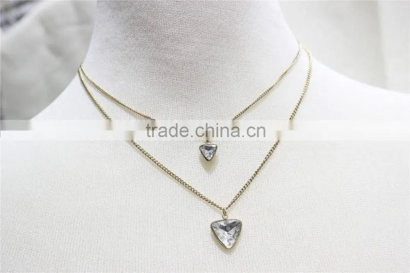 Gold Double Layered w/ White Diamond Necklace 2016 Fashion Style Wholesale