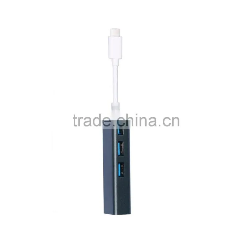 3 in 1 USB 3.1 Type C Male to Female 3 Port USB 3.0 Hub with RJ45 100M Gigabit Ethernet Network Lan Port Adapter for Macbook