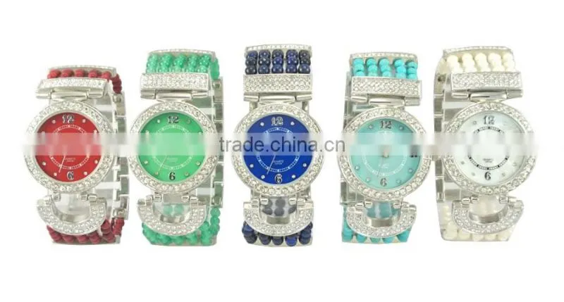 Fashion design colorful bead band Europe style wide band bracelt watches factory watch ladies casual