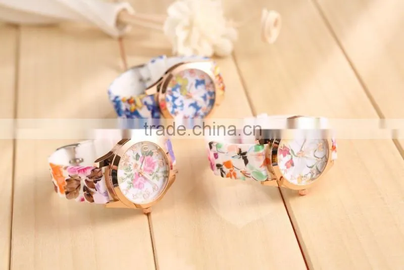 Fashion Quartz Watch Rose Flower Print Silicone Watches Floral Jelly Sports Watches For Women Men Girls Hot Pink Wholesale