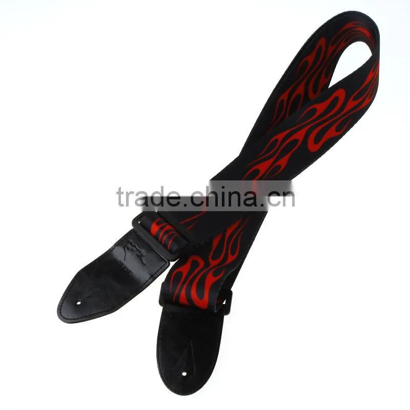 Adjustable Buckle Electric Guitar Acoustic Strap Red Flame Print