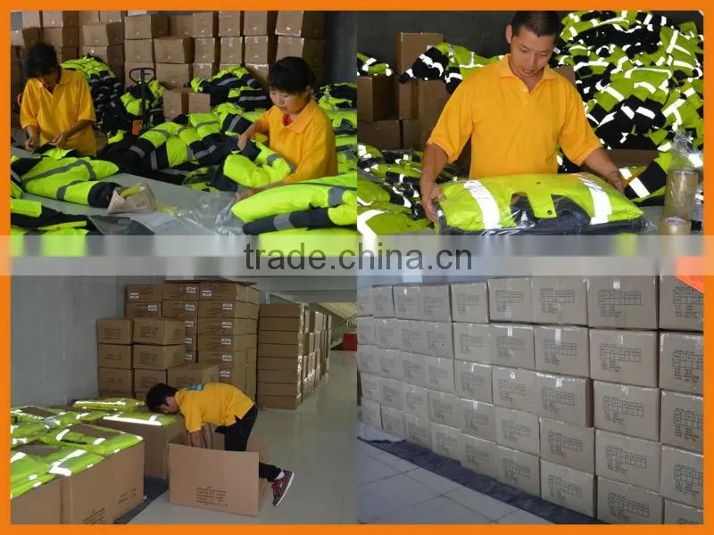 Safety Flourescet yellow &orange waterproof rain gear wear rain suit polyester /pvc nylon/pvc hi visibility raincoa