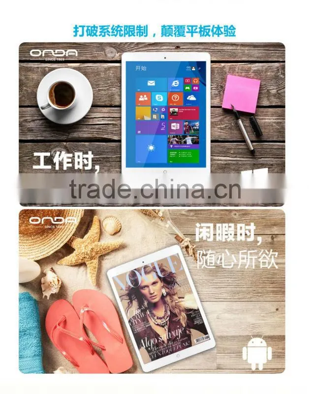 Wholesale New 9.7" Win 8.1+Android 4.4 Dual OS Intel Z3736F Quad Core 2048*1536P ONDA V919 3G Phone Call Tablet PC