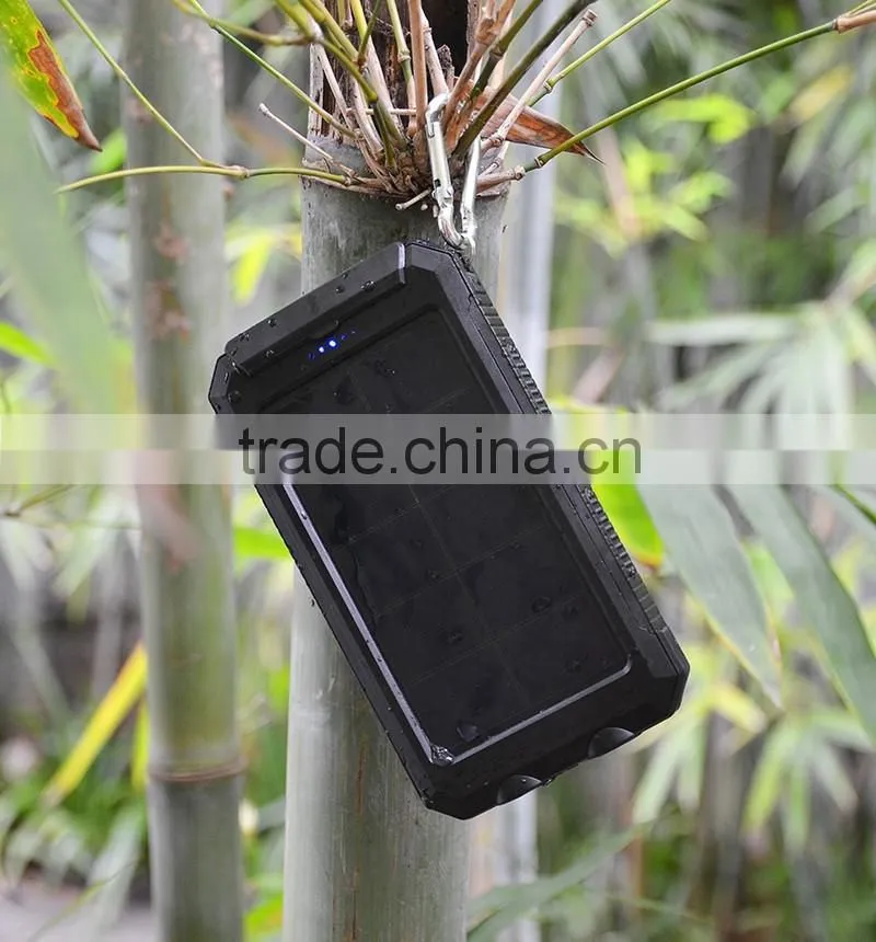 2016 New IP68 waterproof 10000mah mobile solar charger power bank with led light