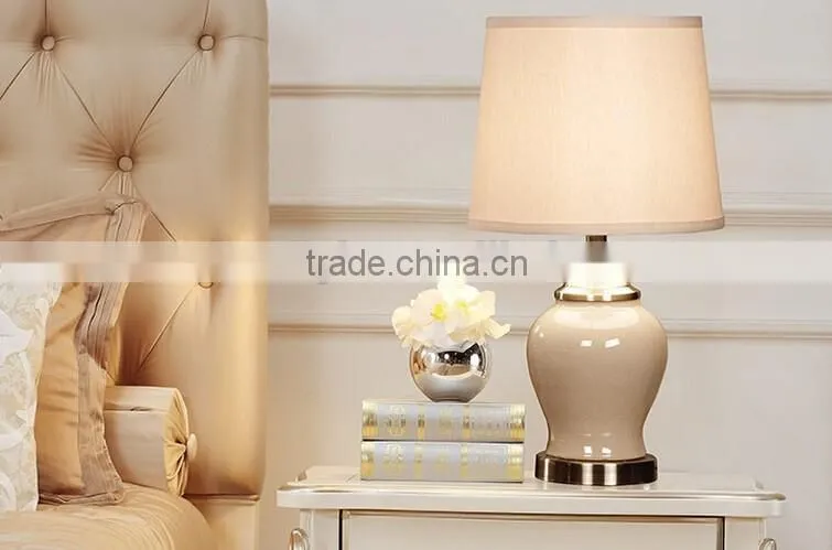 Round Ceramic Body With Fabric Lampshade Modern Desk Lamp Bedroom Living Room Table Lamp