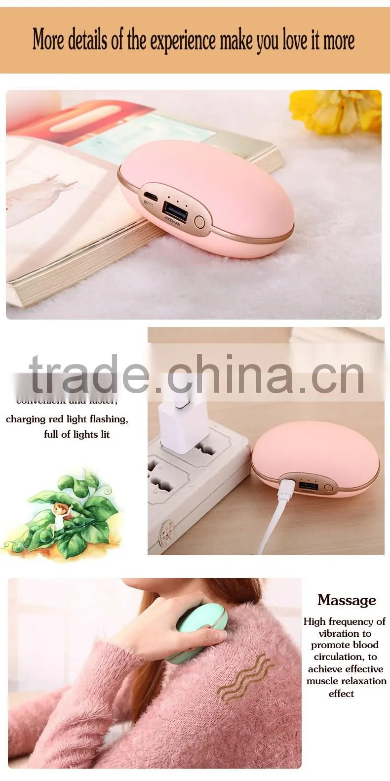 Hot selling mini power bank vibrating and massage machine hand warmers with home use