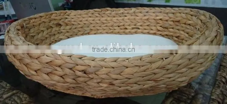 Cat product wholesale flexible handles design natural straw woven cat bed
