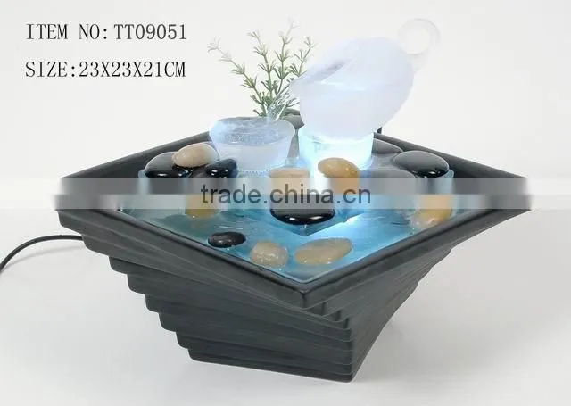 Poetic mini table water fountain with LED light for home decoration