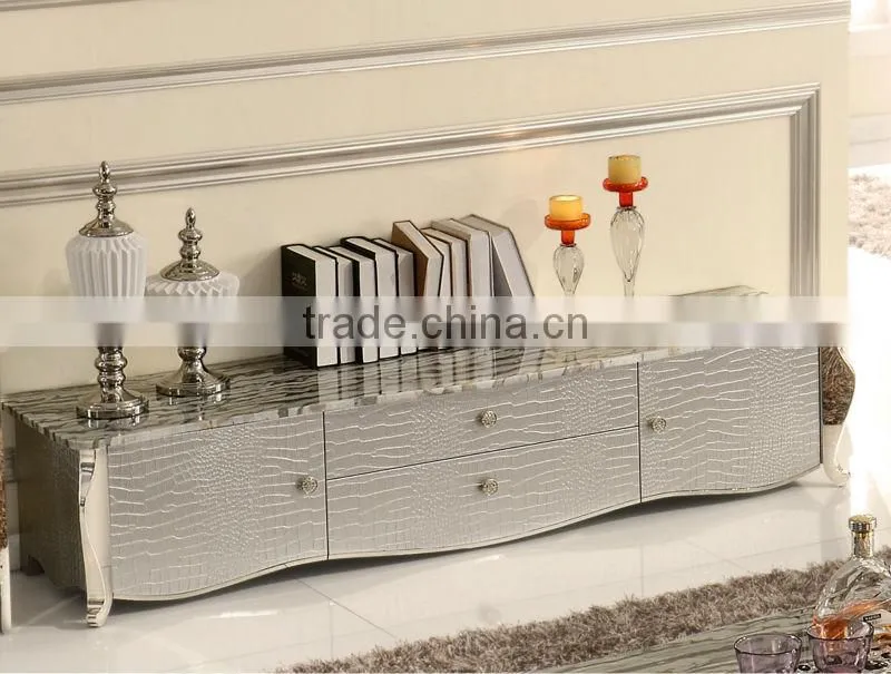 Modern glass console TV Stand with wooden strorage cabinet E6665