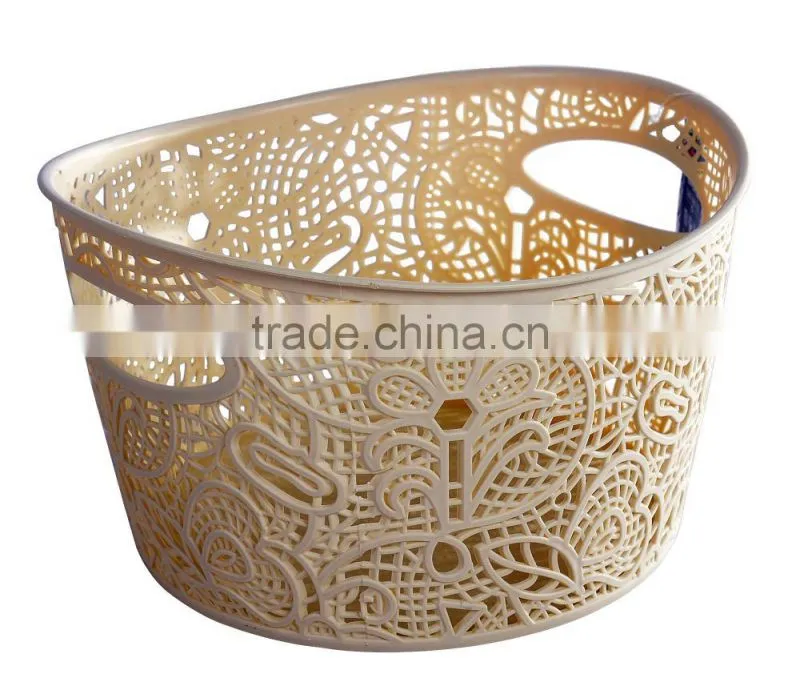 Lace Basket with 2 sizes, Plastic Lace basket with Handle, Round shape basket