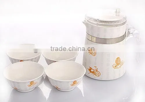 Elegant Ceramic Porcelain Water/Coffee Kettle + 4 Cups