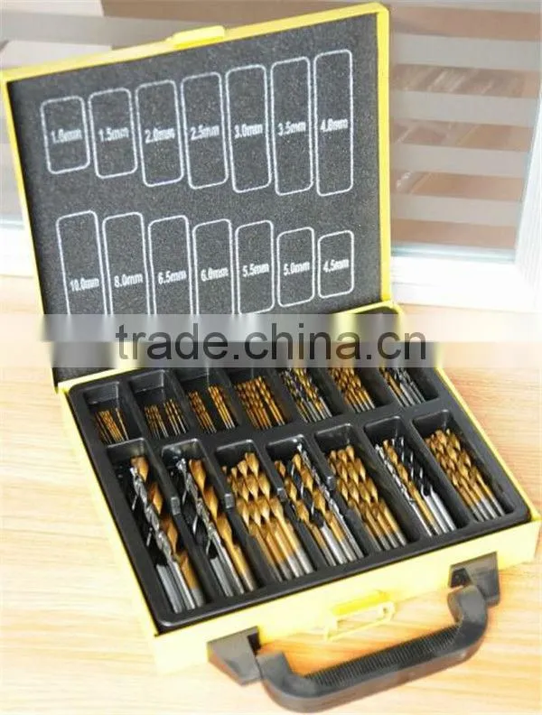 100 PCS Twist Drill Bits set With Titanium Coated MASONRY DRILL BITS WITH CHROMIUM PLATED