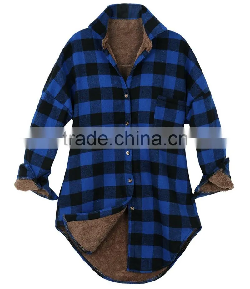 Fleece Jacket Men Women Checkered Plaid Sherpa Lined Flannel Long Shirt sherpa fleece fabric Jacket