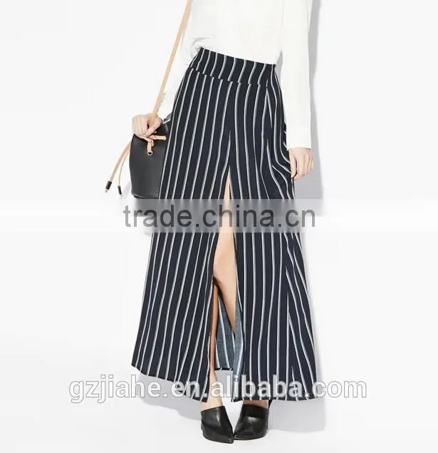New Maxis Splits Skirts Women Plus Size Maxi Skirt Fashion High Street Black Striped Women Long Skirt