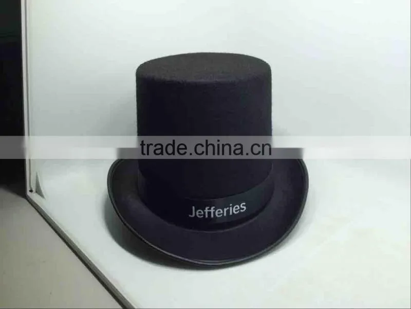 Fashion black round top hat with custom printing logo ribbon
