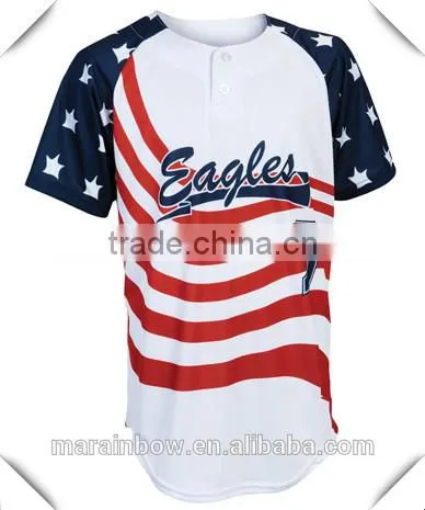 New Arrival Fashion Design Men's American Flag Printing Baseball Tees,Sublimated Printing Baseball T Shirt, Baseball Jersey