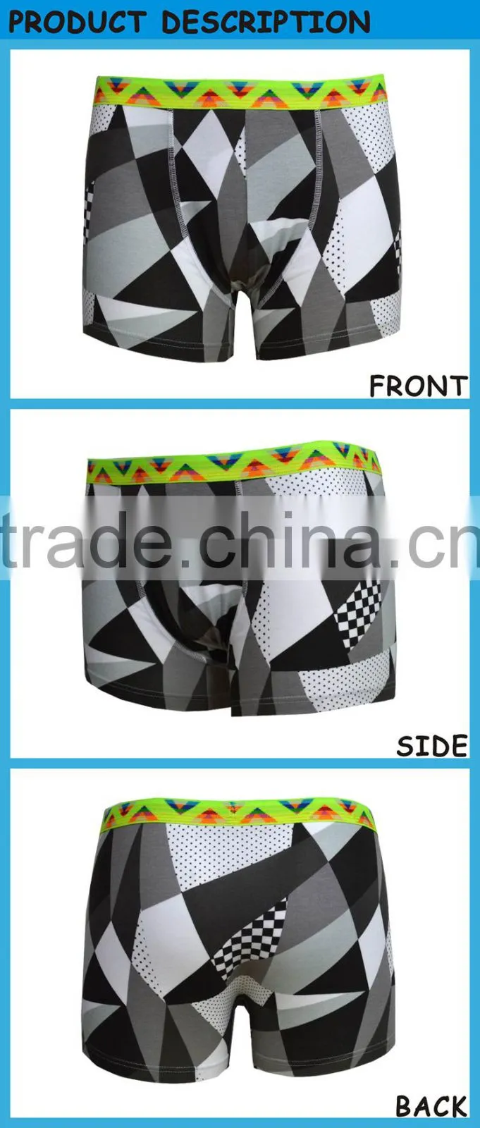 Mans Boxer Cotton Underwear Suit Checks Printed Brief with Elastic Band