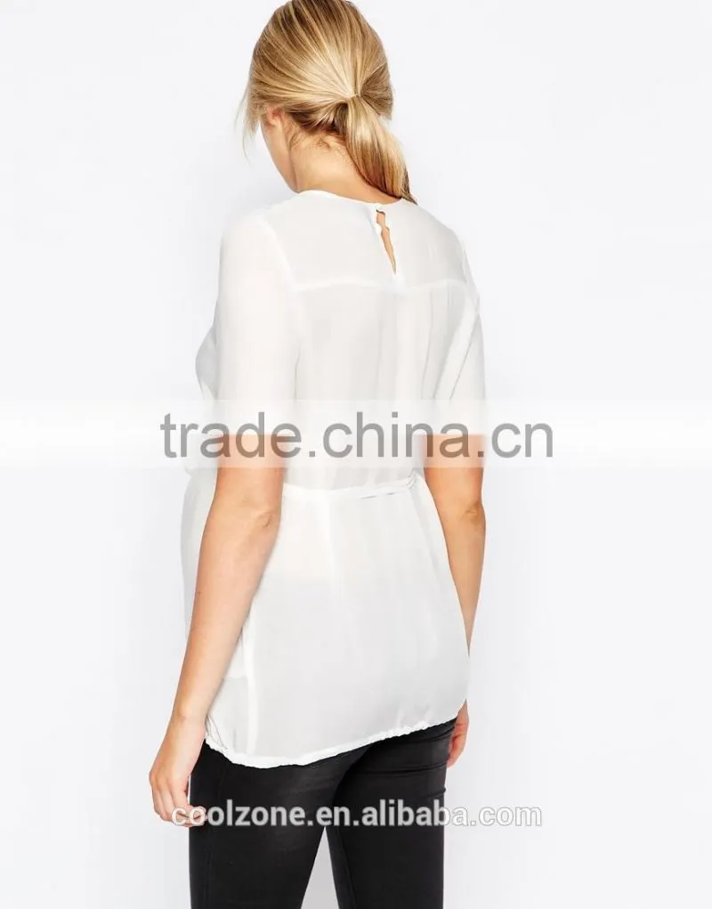 Elegant semi-sheer pleated lace detail maternity wear wholesale tank top