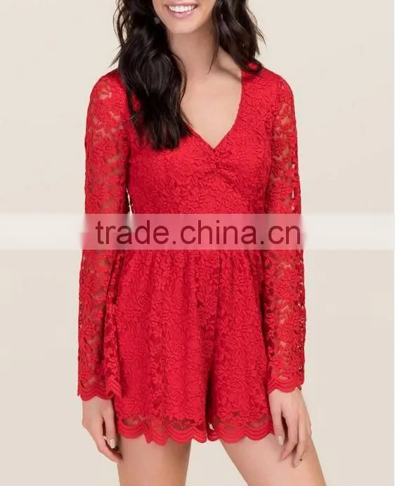 Sexy long sleeve lace club rompers jumpsuits women 2016