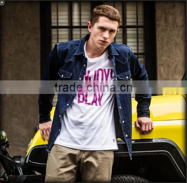 2016 Newest style men fit washed denim casual shirt