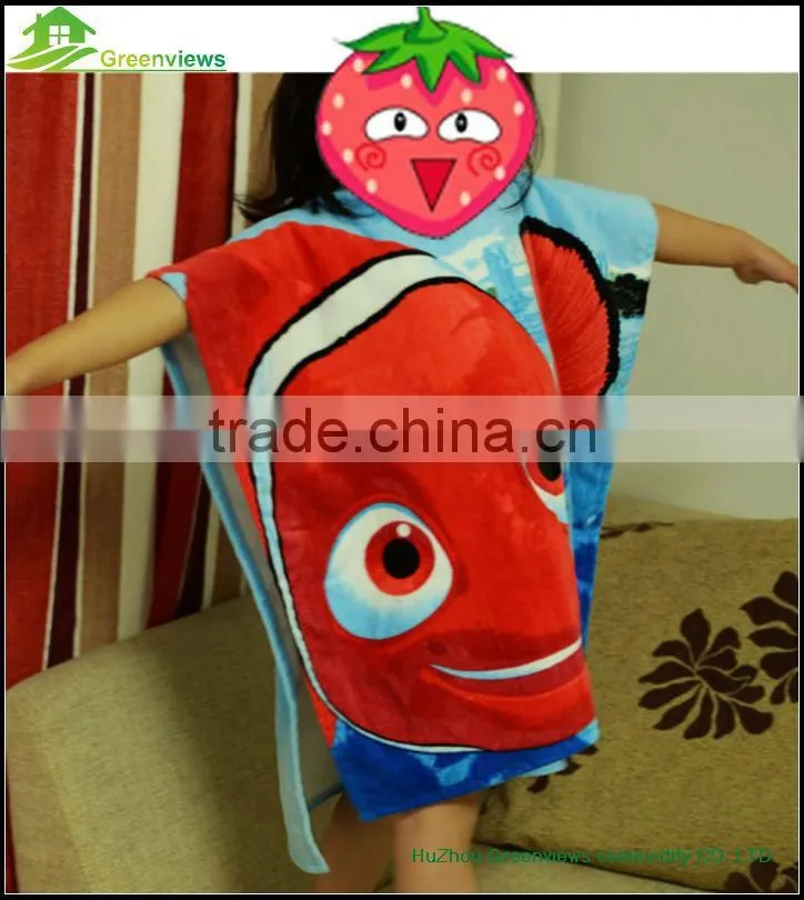 Custom cartoon design pattern printed cotton baby kids children beach bathroom hooded beach towel